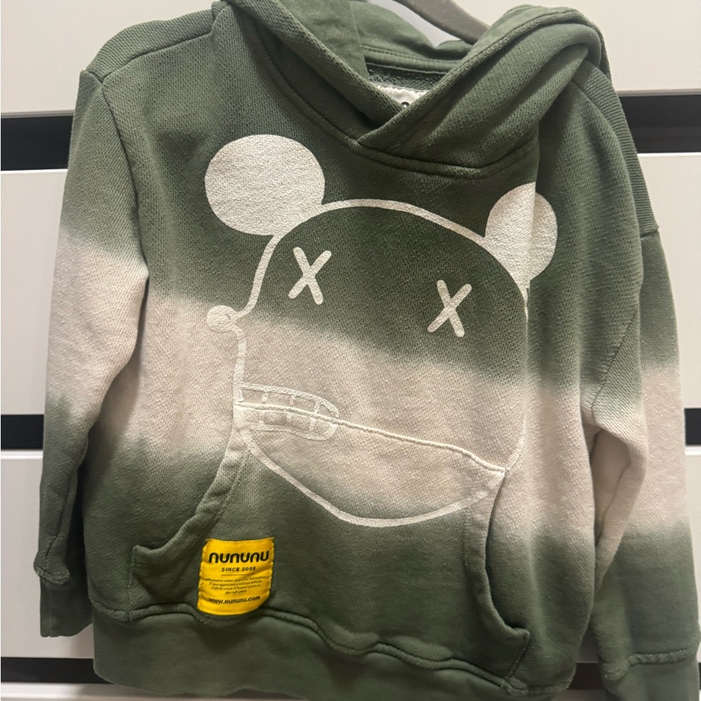 Nununu Kids Olive and Cream Graphic Hoodie